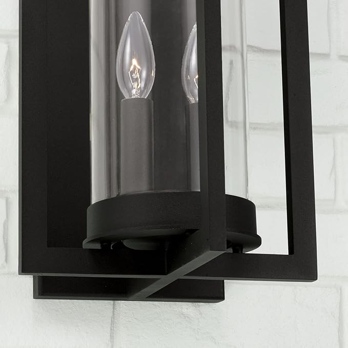 Capital Lighting 948221BK Kent Modern Vertical Line Clear Glass Cylinder Outdoor Wall Lantern 2-Light 120 Total Watts 20 H x 10 W Black