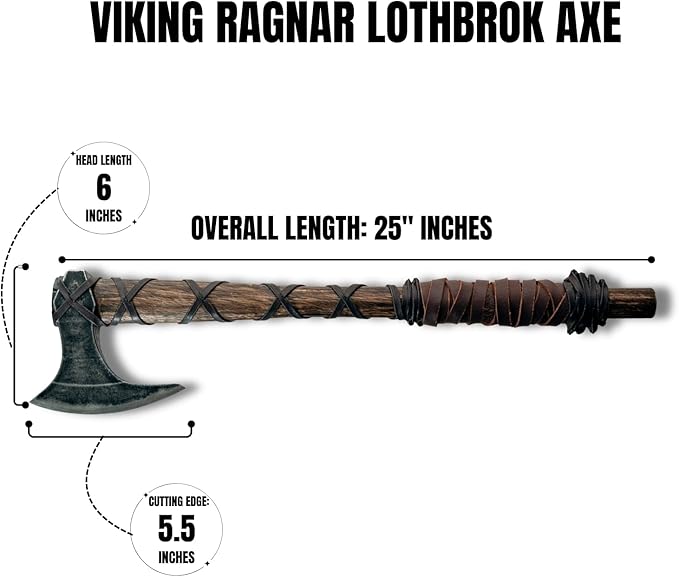 Ragnar Viking Axe 25” Norse Axe Inspired by Ragnar Lothbrok Carbon Steel Blade with Leather Wrapped Wooden Handle &amp Leather Sheath Viking Axe for Hunting Camping &amp Display