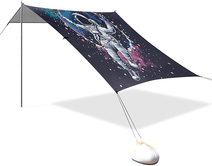 ALAZA Astronaut Basketball Space Pop Beach Tent Sun Shelter UPF50+ Protection Beach Shade Canopy w/ 4 Sandbags for Outdoor Camping Fishing Backyard Fun Picnic 10x9 ft