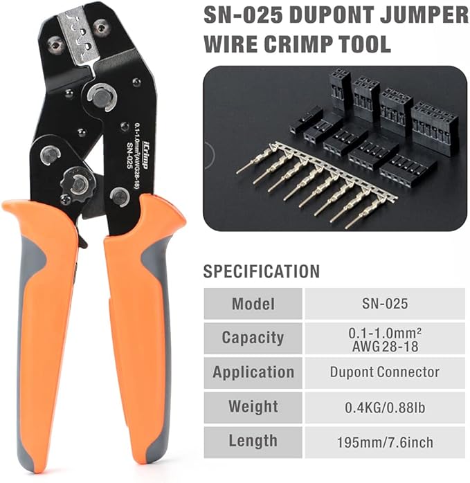 iCrimp SN-025 Dupont Crimper O Crimp Tool D-sub Dupont Connector Wire Crimp Tool AWG 28-18(0.1-1mm²) for Harwin Amphenol MINI-PV Connectors Molex KK 396 Micro Timer Connectors