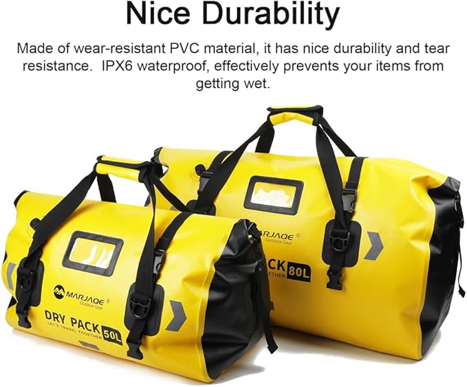 80L PVC Motor Dry Bag Tail Luggage Bag Made of WearResistant PVC Large Capacity LeakProof RollTop Closure for Motorcycling Camping Boating Fishing Kayaking (80L)