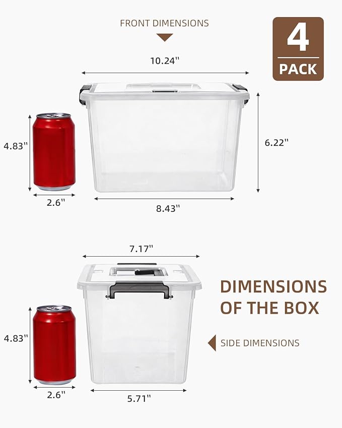 ITYLIFE CITYLIFE Citylife 4 Packs Plastic Storage Bins with Latching Lids Clear Storage Box with handle Stackable Storage Containers for Organizing Toys Crafts Legos Tools