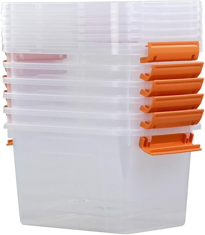 6-pack 5 Liter Small Plastic Boxes Clear Storage Bin with Lid
