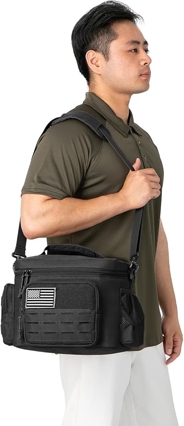 QT&ampQY Tactical Lunch Bag for mens Military heavy duty lunch box work Leakproof insulated Durable Thermal Cooler Bag for Adult Meal for Office Camping Picnic Pail MOLLE Webbing Black