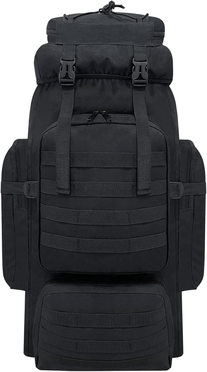 80L Hiking Backpack Men Camping Backpack Waterproof MOLLE Military Tactical Rucksack Large Capacity Assault Pack for Outdoor Survival Trekking Travel (Black)