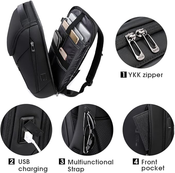 BANGE Business Smart Backpack Waterproof fit 15.6 Inch Laptop Backpack with USB Charging PortTravel Durable Backpack