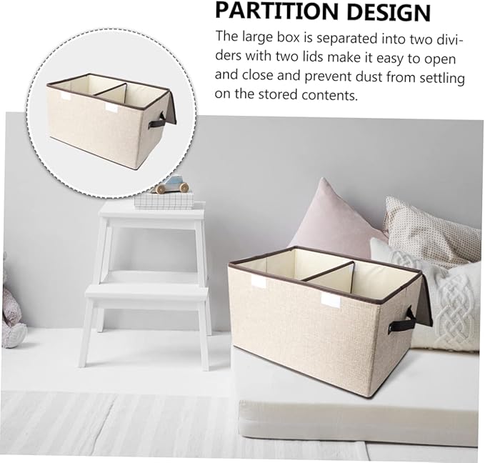 Alipis Cotton Linen Storage Box with Double Lids Large Foldable Organizer for Wardrobe Versatile Storage Bin for Clothes and Toys Home Décor Solution