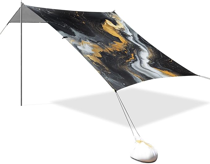 ALAZA Black Marble with Hints of White and Gold Pattern Beach Tent Sun Shelter Portable Canopy Sunshade for Outdoor Camping Picnics Backyard Fun 10x9 ft