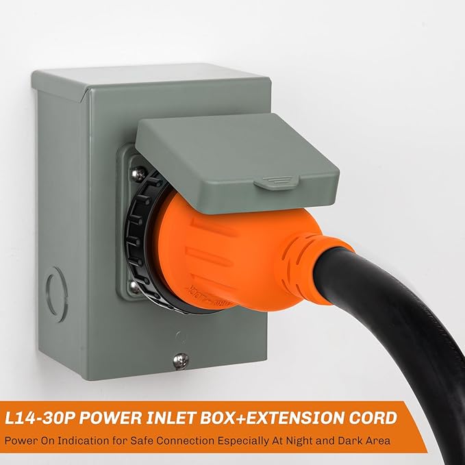 WELLUCK 30 Amp Emergency Power Combo Kit with L14-30P Inlet Box and 15 FT Power Cord 30A Generator Power Inlet Box NEMA L14-30P to L14-30R RV Power Extension Cord with Grip Handle ETL Listed
