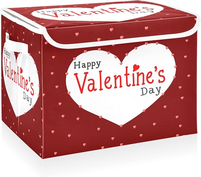 CaTaKu Large Fabric Storage Bins With LidsValentine's Day Hearts Storage Boxes With Handles for Organizing Clothes Collapsible Storage Cube Bins Baskets for Shelves
