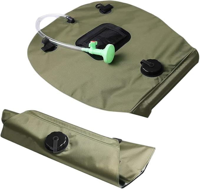 Solar Shower Bag for Camping Hiking Outdoor Activities Portable Water Storage with Shower Nozzle Easy to Use Displays Water Temperature Olive Green