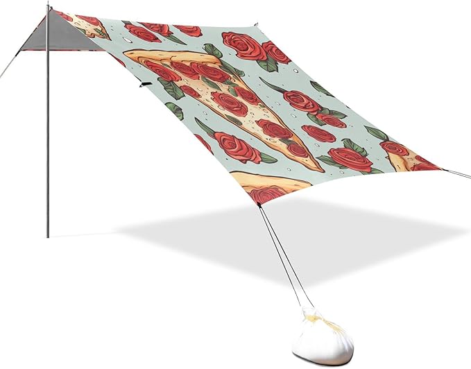 ALAZA Pizza Slice with Rose Beach Tent Sun Shelter Portable Canopy Sunshade for Outdoor Camping Picnics Backyard Fun 10x9 ft