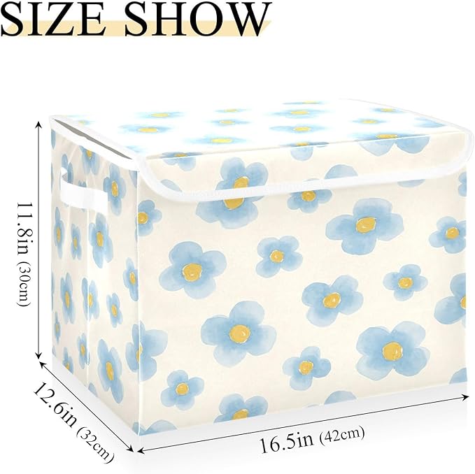 Foldable File Organizer Box with Lid 11.8x12.6x16.5 Light Blue Flowers Storage Bin for Office Document &amp Home Organizer