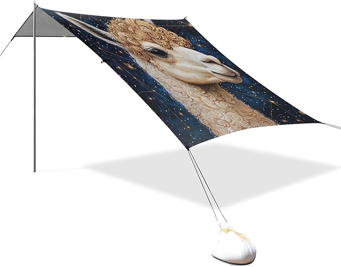 ALAZA Curly Hair Llama on Constellation Star Beach Tent Sun Shelter Portable Canopy Sunshade for Outdoor Camping Picnics Backyard Fun 10x9 ft