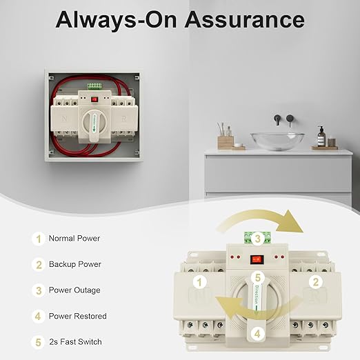 Dual Power Automatic Transfer Switch 3P 63A ATS Dual Power Generator Changeover Switch 110V Mini Electrical Selector Switches