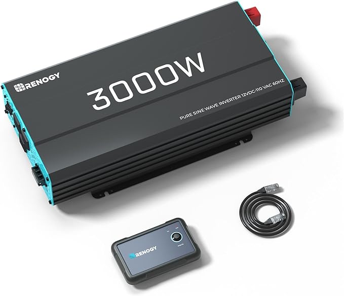 Renogy Inverter P2 3000W Pure Sine Wave Inverter 12V DC to 120V AC Converter for Home RV Truck Camping Trailer with Wired Remote Controller Support Li AGM SLD GEL FLD Batteries
