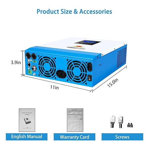 SUNGOLDPOWER 3000W 24V Solar Inverter All in One 120Vac Input120V Output Pure Sine Wave 80A MPPT(PV Range 120-450Vdc) Solar Charger and 40A AC Battery Charger in Off Grid System