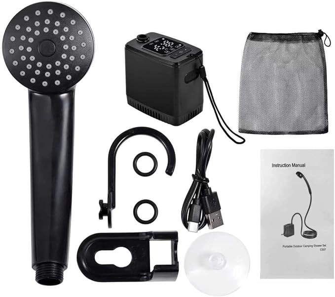 Portable Outdoor Electric ShowerTemperature and Battery Level Digital Display8000mAh BatteryIPX8 Waterproof and USB ChargingSuitable for Hiking/BackpackingOutdoor Camping ShowerBeachPets