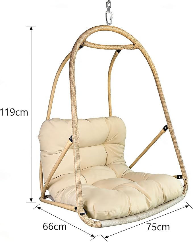 JESE Swing Egg Chair Without Standwith Removable Cup Holder - 300LBS Capacity All-Weather Hanging Chair for Indoor/Outdoor Patio Garden &amp BalconyKhaki