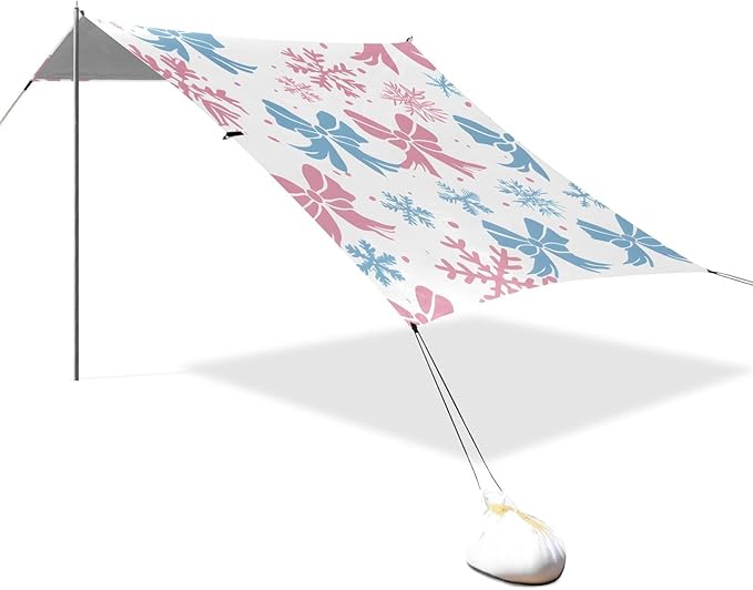 ALAZA Light Blue Bow Snowflakes Pattern Beach Tent Sun Shelter Portable Canopy Sunshade for Outdoor Camping Picnics Backyard Fun 10x9 ft