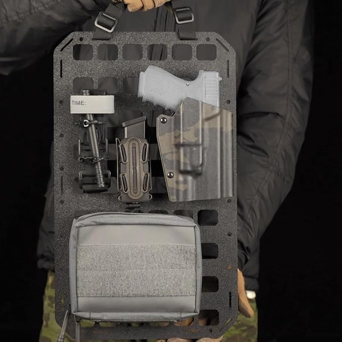 Portable MOLLE Panel Organizer Rigid Insert Backpackwith QLS Adapter Base(3 Types) for Tactical IFAK Pouch Gun Holster Holder Mount (8x12.5)