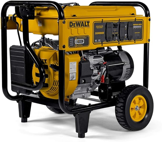 DeWalt 10000 Starting Watt Portable Gas Generator Electric Start with Battery 420cc Engine Smart Runtime Wattage Meters CO Protect Idle Control Home Backup Emergency Jobsite Power 49 State