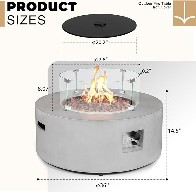 Fire Pit Glass Wind Guard Round Clear Tempered Glass Wind Guard for Round Fire Pit Table Firepit Accessory for Outdoor Use 22.8 L x 22.8 W x 8.7 H