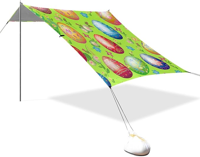 Beach Canopy with Windproof Ropes &amp Sandbags Beach Tent Sun Shade Sun Shelter for Camping Trips Fishing Backyard Fun or Picnics Easter Egg