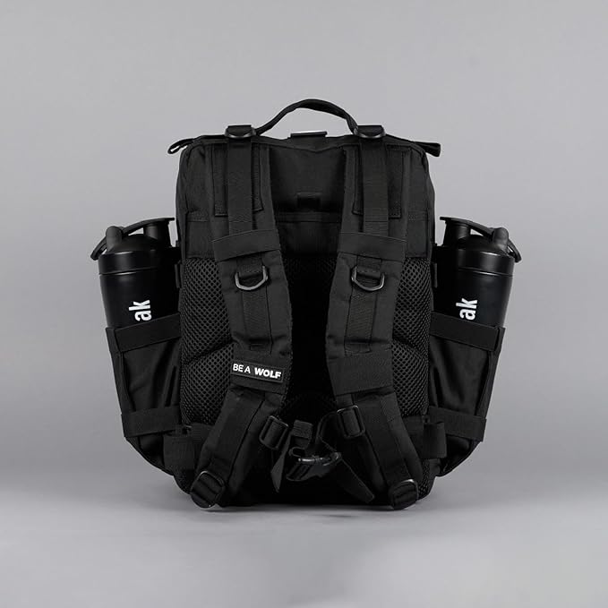 WOLFpak 25L Athletic Gym Backpack (Alpha Black) Durable 1000D Waterproof Oxford Material with MOLLE Webbing Laptop Pocket &amp Dual Cup Holders