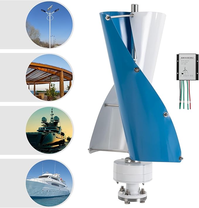 Wind Turbine 100W 42.65ft/s 2 Blades Vertical Axis Wind Turbine Generator Home Windmill Kit Hybrid Wind System with Controller for Home Business Industrial Energy Supply (100W 12V White + Blue)