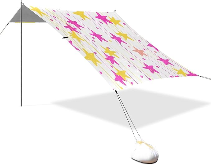 xigua Stars Beach Tent Sun Shelter with Carrying Bag - Silver Coated Oxford Fabric Beach Canopy for Beach Camping Fishing - Includes Windproof Ropes Sandbags &amp Stakes