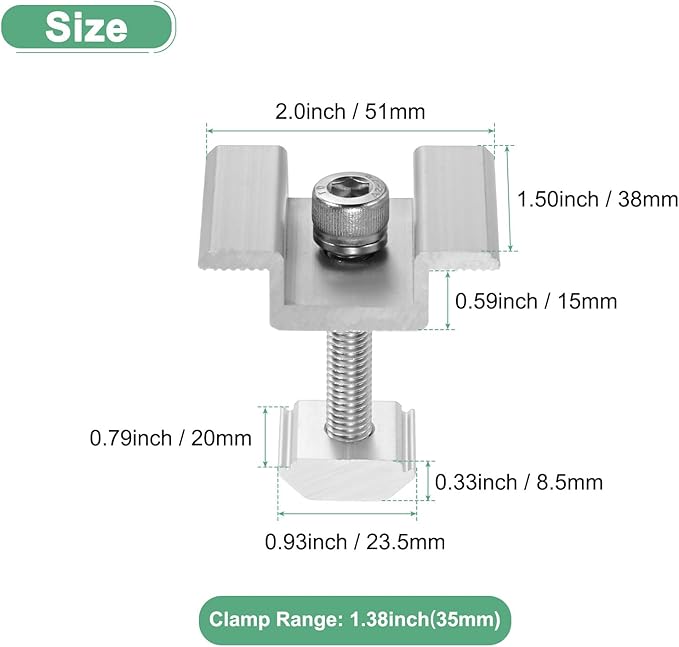 M METERXITY 20-Pack Solar Panel Mount Mid Clamps 35mm PV Panel Bracket Corrosion-free Aluminum Anodized Solar Mid Clamp for Roof/Wall/Boat/PV System/RVs Solar Panel Mounting Brackets [White]