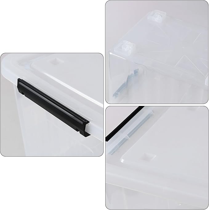 50 L 4 Packs Plastic Storage Box with Latching Lid and Wheels Clear Storage Container Bins