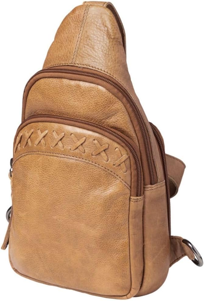 Lady Conceal Taylor Leather Unisex Tactical Gun Holster Sling Backpack - Medium Frame Handgun -Two locking concealment pockets with Locking Zippers and Universal Holster - 7 L x 12 H x 3.5 D