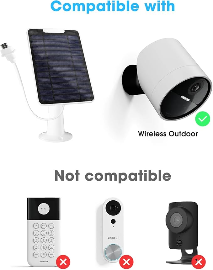 5W Solar Panel for Simplisafe Outdoor Camera Solar Panel Charger for SimpliSafe Outdoor Security Camera Wireless IP65 Waterproof 10ft Charging Cable with Secure Wall Mount &amp Screwdriver 2 Pac