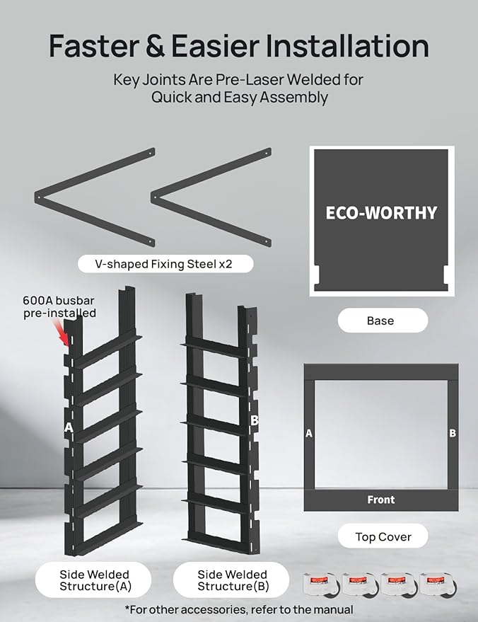 ECO-WORTHY RACK6 V2 6-Layer Server Rack with 600A Busbar Compatible with All ECO-WORTHY Rack Battery Versions