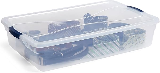 Rubbermaid Cleverstore 42 Quart Stackable Plastic Storage Bin with Lids for Garage Closet and Classroom Clear 4 Pack