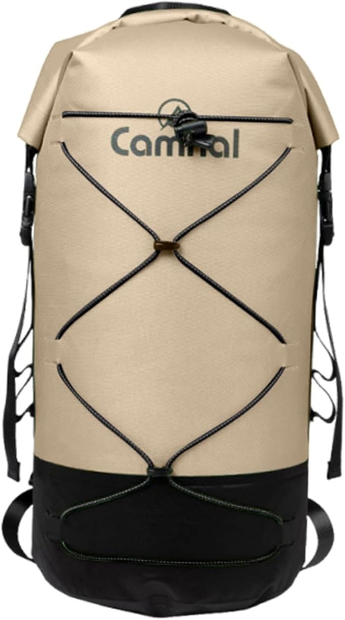 20L Waterproof Dry Backpack with Wet Dry Separation for Kayaking Boating Camping Hiking Snorkeling Outdoor Activities- Khaki