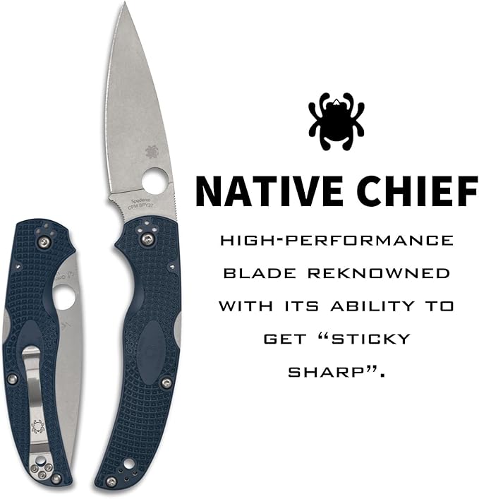 Spyderco Native Chief Lightweight Folding Pocket Knife with 4 CPM SPY27 Steel Blade and FRN Handle - EDC Knife for Men and Women Perfect for Hunting Tactical Camping - PlainEdge - C244PCBL