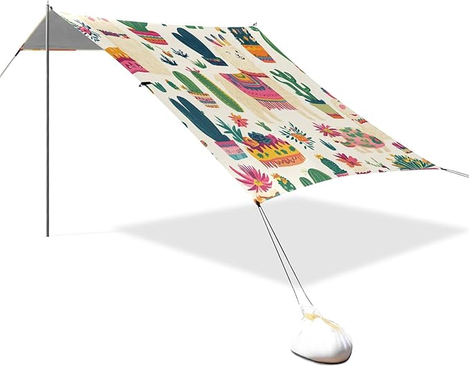 ALAZA Ethnic Alpaca Cactus Flowe Carttoon Beach Tent Sun Shelter Portable Canopy Sunshade for Outdoor Camping Picnics Backyard Fun 10x9 ft