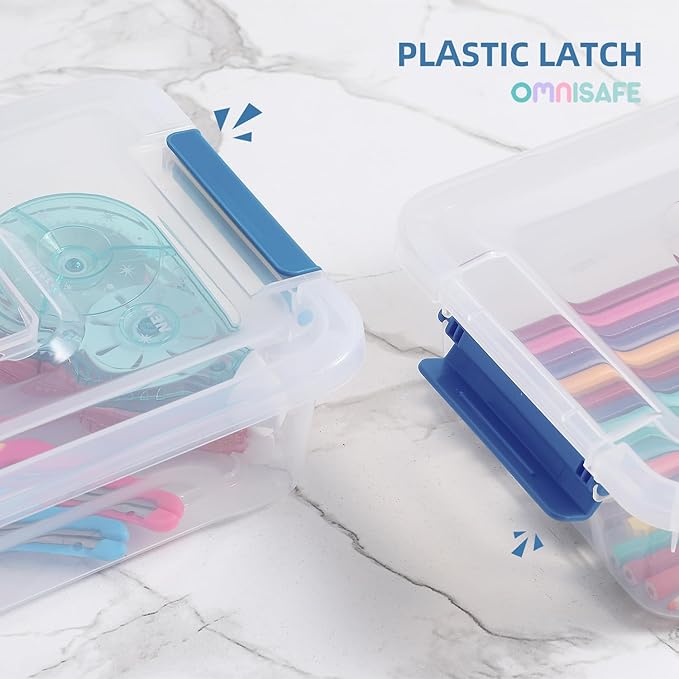 Plastic Storage Bin with Lid Stackable Design Clip Box for Crafts Supplies and Office Items Container (8 Pack 4 Quart Blue)