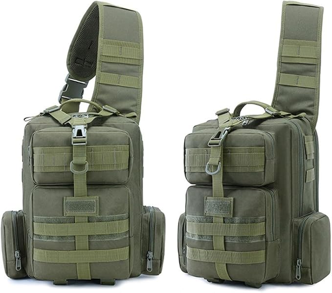 Tactical Shoulder Sling Bag Small Outdoor Crossbody Chest Pack for Men Traveling Trekking Camping Daypack (Military Green)