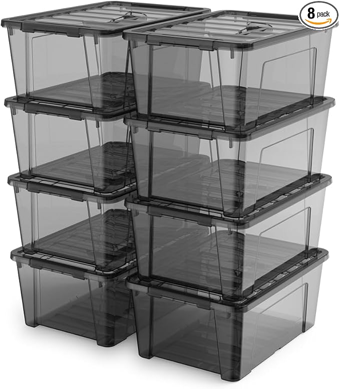 8 Pack 5 Quart Clear Storage Bins with Latching Lids Stackable Small Plastic Storage Containers for Closet &amp Pantry Organization