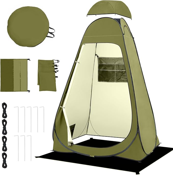 BRIAN &amp DANY Pop Up Shower Tent Portable Privacy Camping Changing Tent Camp Toilet Bathroom Pod with Rain Shelter &amp Windows UPF 50+ &amp Waterproof 47.2 x 47.2 x 74.8