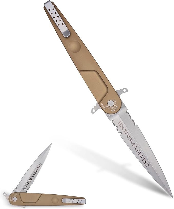 Extrema Ratio - BD4 Contractor (Desert) Folding Knife Bhler N690 Steel Blade Stone Washed Finish Smooth Aluminum Handle Ergonomic Design Reversible Clip
