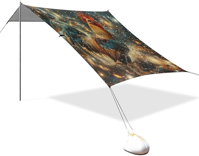 ALAZA Rooster Starry Nebula Beach Tent Sun Shelter Portable Canopy Sunshade for Outdoor Camping Picnics Backyard Fun 10x9 ft