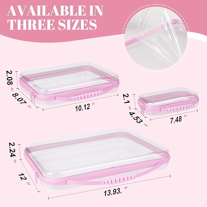 3 Pack Pink Extra Large Zippered Hard Shell PouchClear Plastic CaseHard Sided Case for Storage BagsPortable Waterproof Diaper Bag Cosmetic Bag(3 Pcs-XL+L+S)