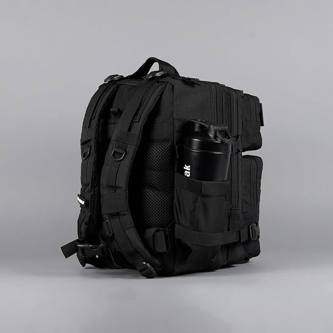 WOLFpak 25L Athletic Gym Backpack (Alpha Black) Durable 1000D Waterproof Oxford Material with MOLLE Webbing Laptop Pocket &amp Dual Cup Holders