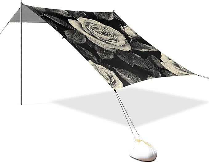 ALAZA Hand Drawn Rose Beach Tent Sun Shelter Portable Canopy Sunshade for Outdoor Camping Picnics Backyard Fun 10x9 ft