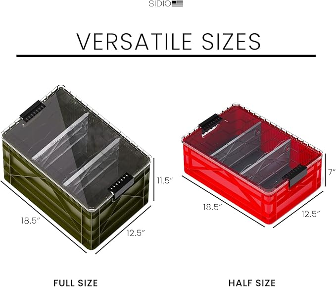 SIDIO CRATE Pro Pack - Two Full Size and One Half Size SidioCrate Stackable Outdoor Organizer Storage Bins with Clear Lid and Dividers - UTILITY Variety Pack